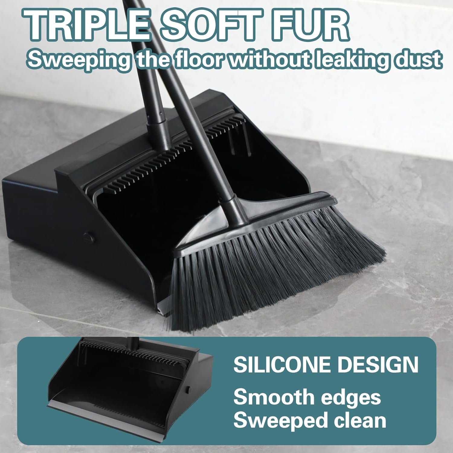 SB Broom with Dustpan Combo Set for Office, Indoor&Outdoor Sweeping,Broom and Dustpan Set,Large Size and Stiff Broom Dust pan with Long Handle,Stand Up Broom and Dustpan,Rectangular, Angular - Image 6