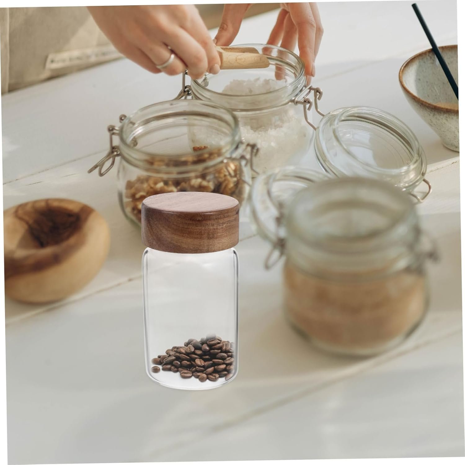 Glass Jar Lid Airtight Seal Food Storage Container Kitchen Canister Mason Jar - Image 5