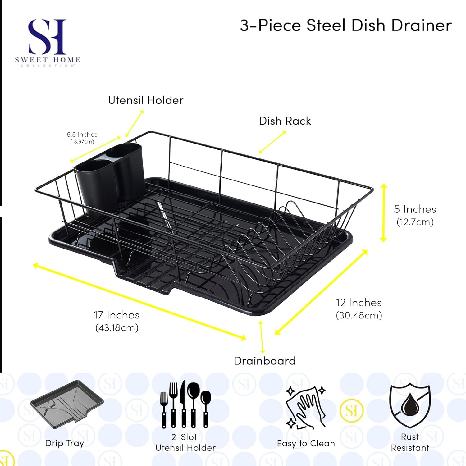 3-Piece Dish Drying Rack Set – Compact Dish Drainer with Removable Utensil Holder & Drainboard for Kitchen Sink or Countertop – Rust-Resistant, Space-Saving Dish Rack for Small Spaces, Apartments, RVs - Image 3