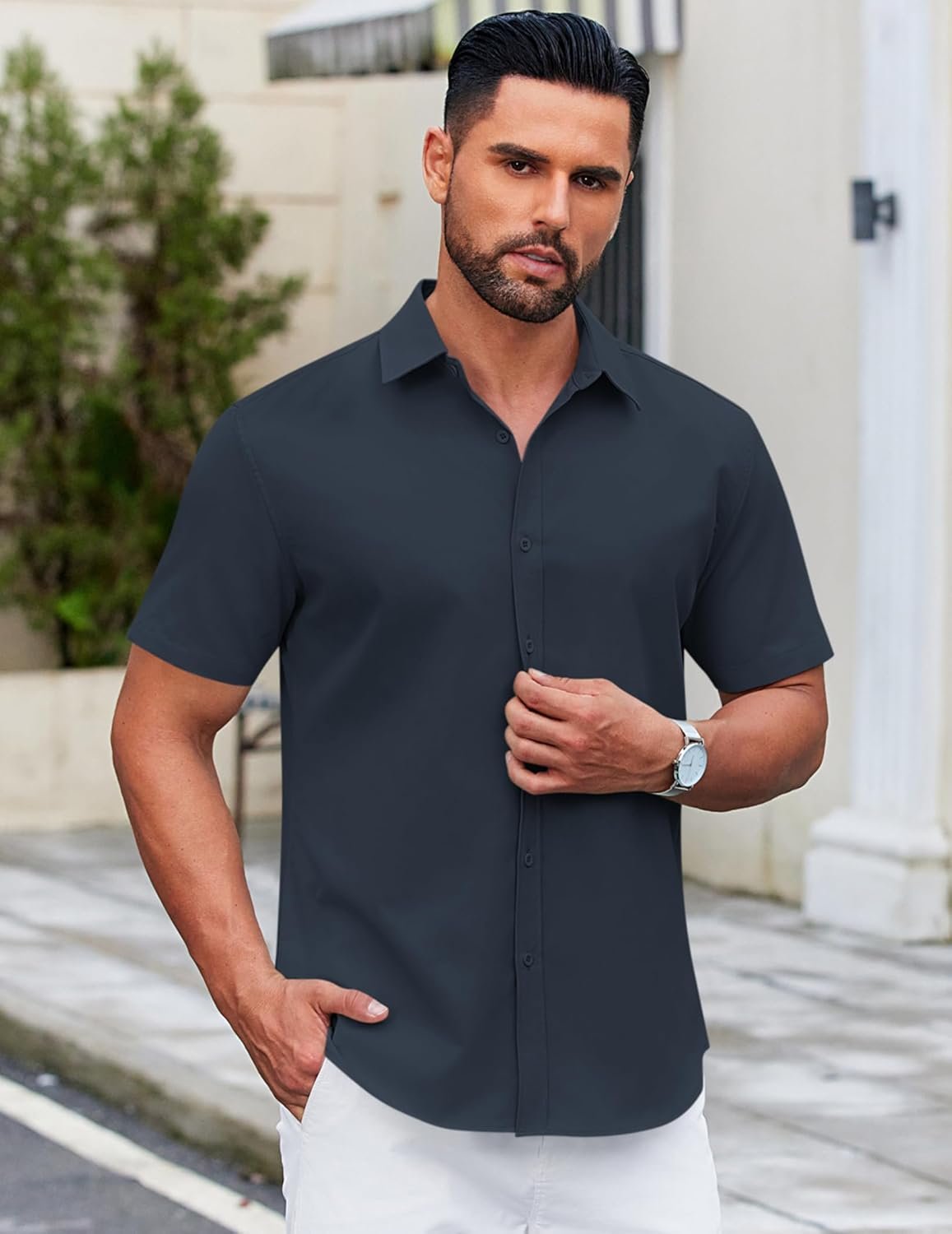 COOFANDY Men's Casual Dress Shirt Short Sleeve Button Down Shirts Summer Wedding Untucked Shirt - Image 4