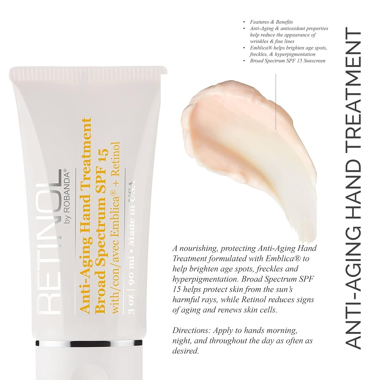 Retinol Anti-Aging Hand Cream - Hydrating & Moisturizing Hand Lotion with Anti-Aging Formula to Help Prevent Wrinkles & Reduce Fine Lines, 3 oz, Unscented - Image 3