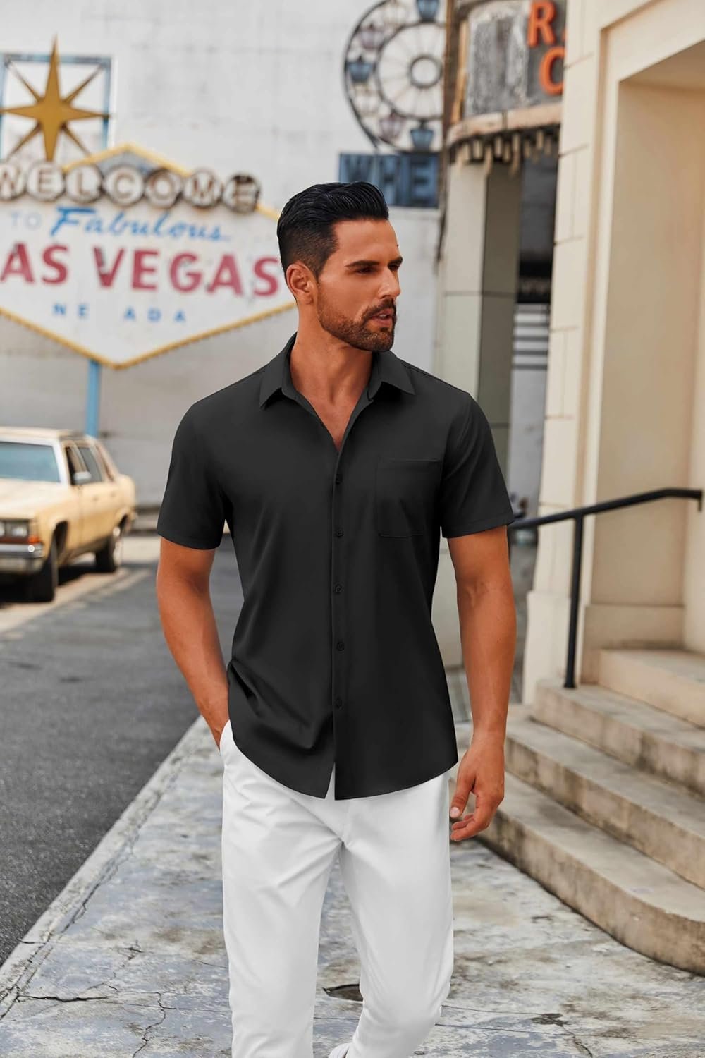 COOFANDY Mens Short Sleeve Button Down Shirts Casual Dress Shirts for Men Summer Untucked Shirts with Pocket - Image 3