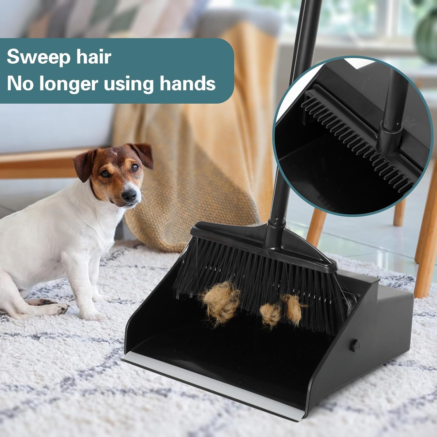 SB Broom with Dustpan Combo Set for Office, Indoor&Outdoor Sweeping,Broom and Dustpan Set,Large Size and Stiff Broom Dust pan with Long Handle,Stand Up Broom and Dustpan,Rectangular, Angular - Image 3