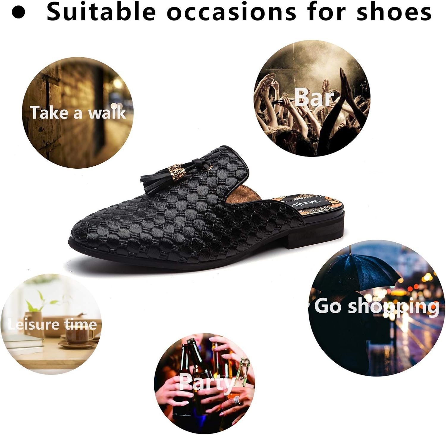 Meijiana Men's Slippers Slip-On Loafers Leather Formal Wear Casual Open Back Sandals - Image 5