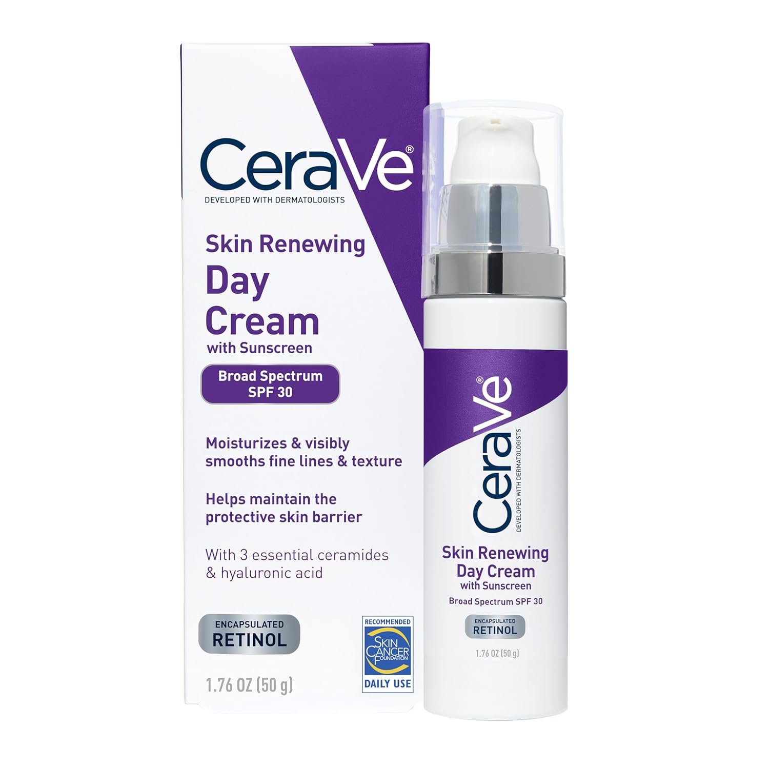 CeraVe Anti-Aging Face Cream SPF 30, Anti-Wrinkle Retinol Cream with Hyaluronic Acid and Ceramides, 1.76 oz - Image 2