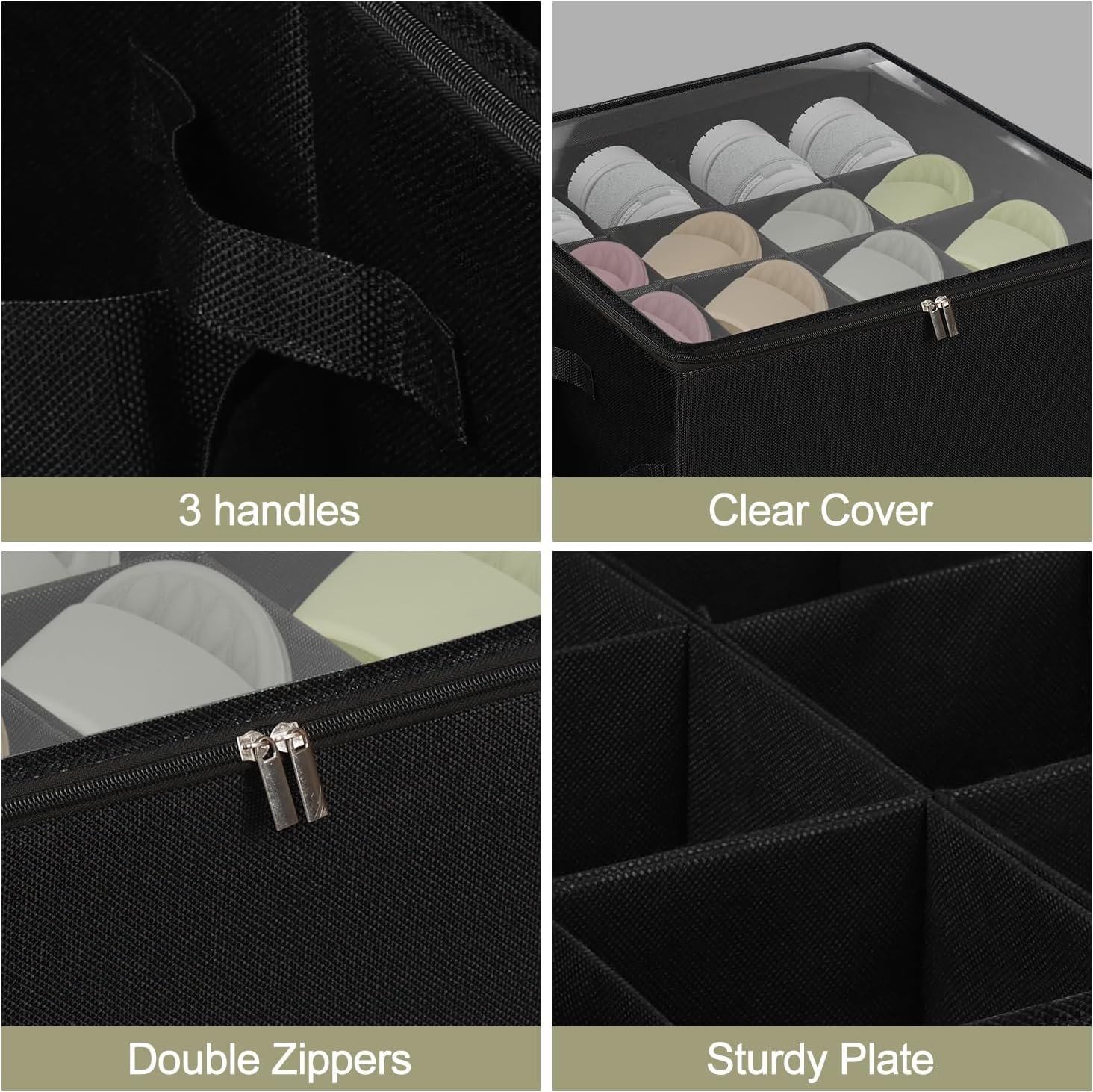 Shoe Organizer for Closet, Fits 16 Pairs, Large Shoe Box Storage Containers with Clear Lid, Foldable Adjustable Dividers for Shoe Storage, Space Saving Shoes Holder with Handles (Black) - Image 7
