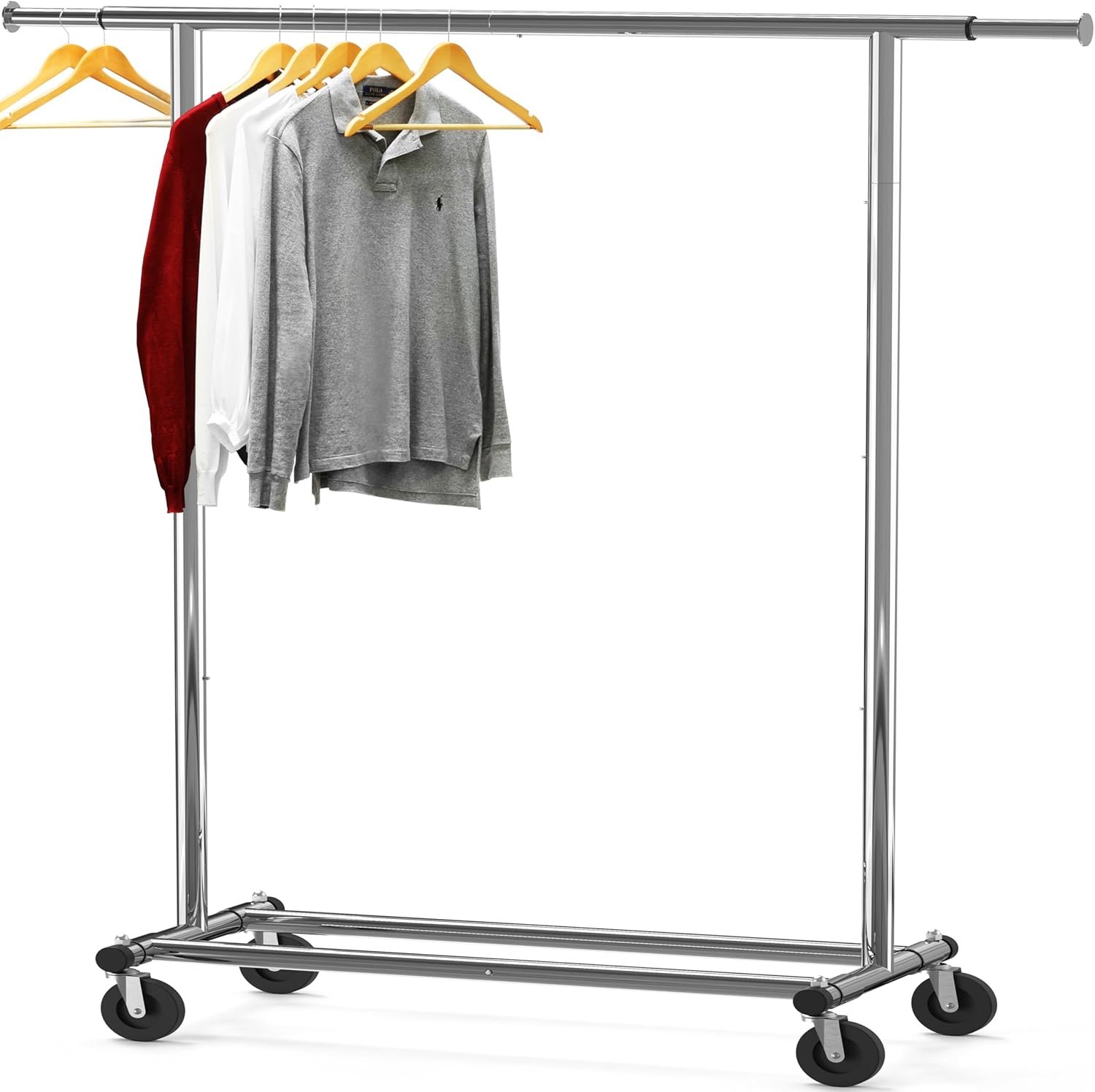 SIMPLE HOUSEWARE Heavy Duty Clothing Garment Rack, Holds Up to 150 lbs, 42 to 67 Inches Extensible Rod, Chrome - Image 2