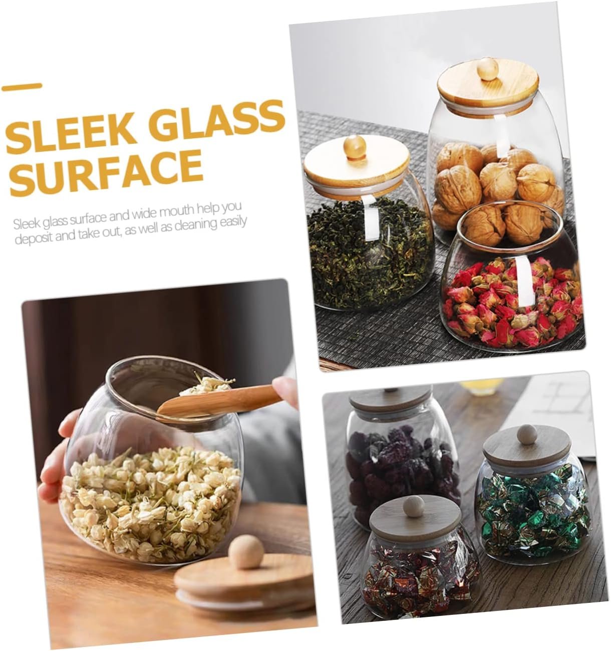Glass Sealed Jar Bamboo Lid for Kitchen Storage Candy Storage Jar Lids for Food Tea Dried Fruits - Image 6