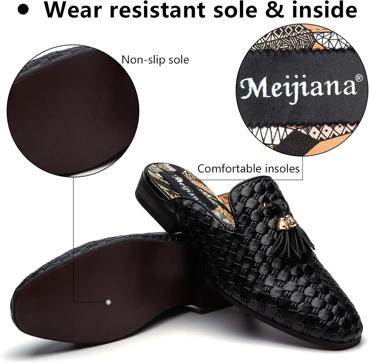 Meijiana Men's Slippers Slip-On Loafers Leather Formal Wear Casual Open Back Sandals - Image 4