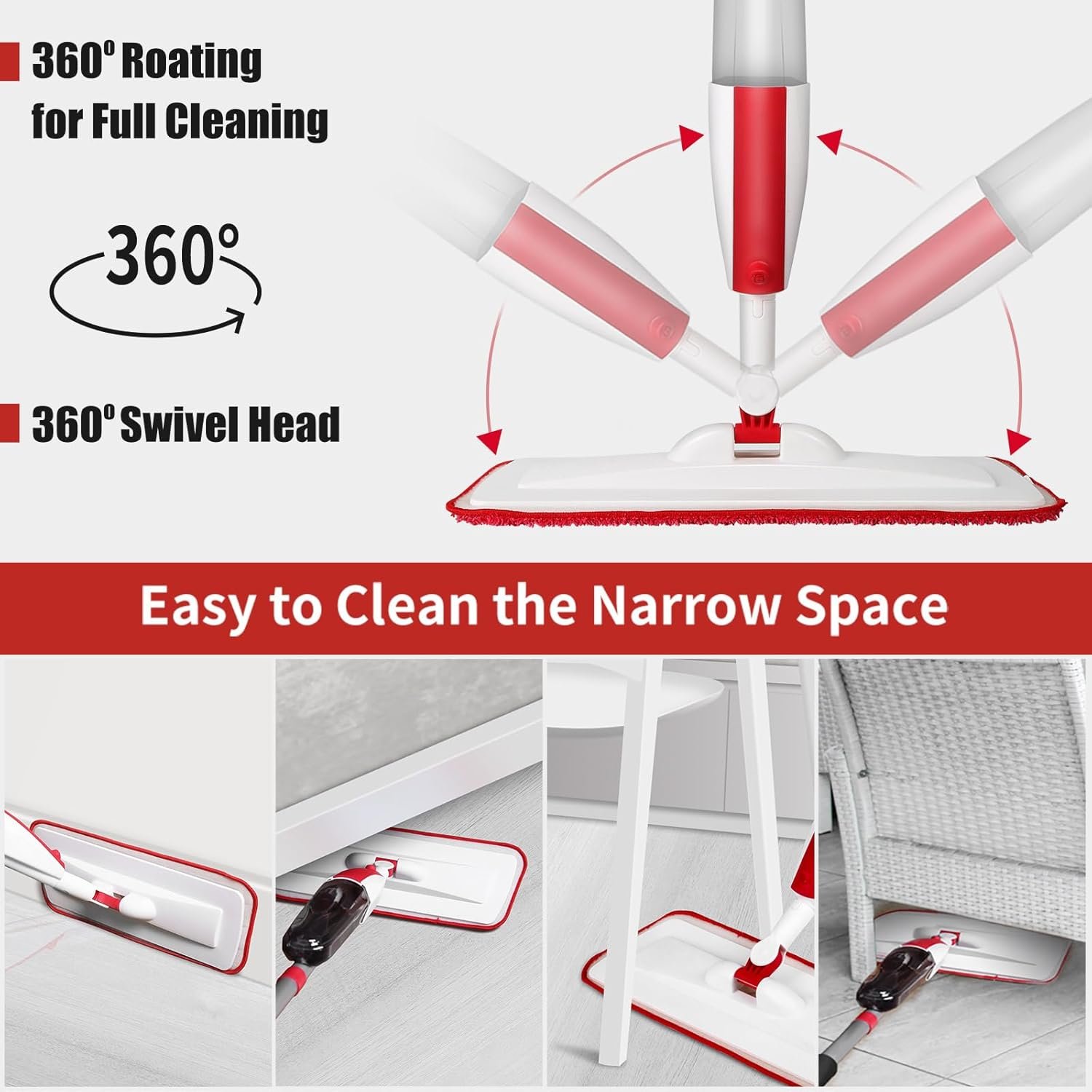 Mops for Floor Cleaning Wet Spray Mop with 14 oz Refillable Bottle and 2 Washable Microfiber Pads Home or Commercial Use Dry Wet Flat Mop for Hardwood Laminate Wood Ceramic - Image 5