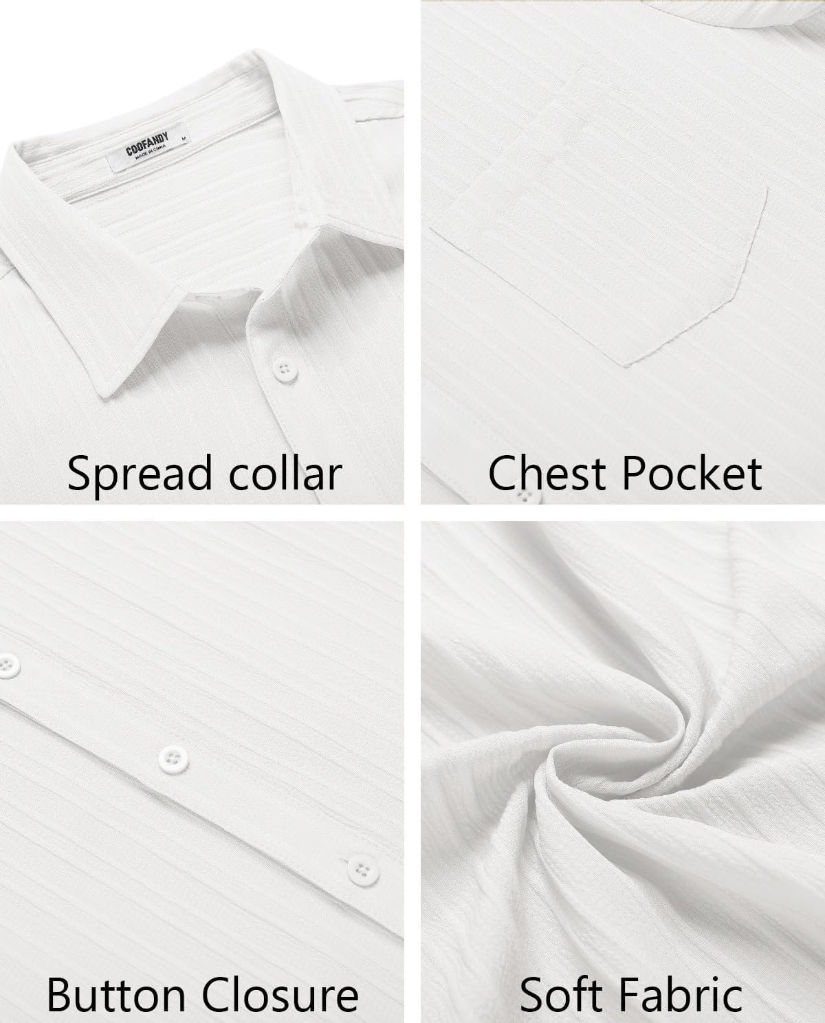 COOFANDY Men's Casual Button Down Shirts Short Sleeve Textured Summer Beach Shirt with Pocket - Image 6