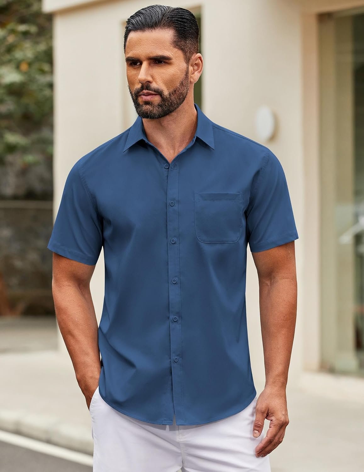 COOFANDY Mens Short Sleeve Casual Button Down Shirts Summer Untucked Dress Shirts with Pocket - Image 3