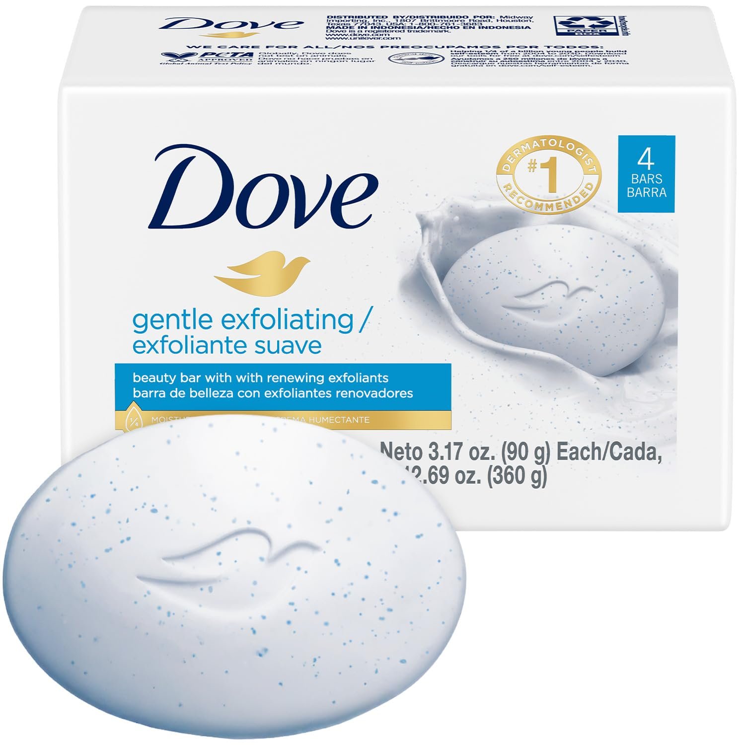 Dove Soap, Gentle Exfoliating Beauty Bar Pack (4 Soap Bars) – 3-in-1 Moisturizing Face, Body & Hand Soap, 3.17 Oz Ea - Image 2