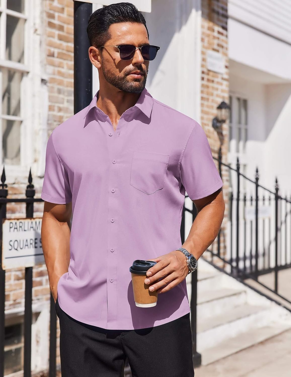 COOFANDY Mens Short Sleeve Button Down Shirts Lightweight Stain Shield Business Casual Dress Shirt Wrinkle Free - Image 5