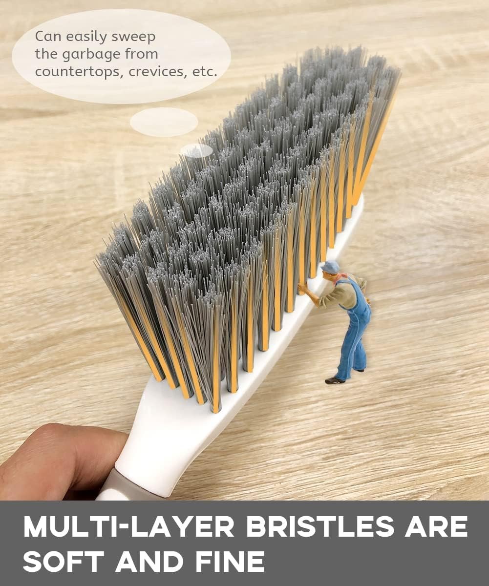 Dust Pan, Dustpan and Brush Set, Small Dust pan and Brush Set, Hand Broom and Dustpan Set for Home, Handheld Angled Dust Pans and Broom are Daily Essential Cleaning Tools for The Family. 3 Set Beige - Image 6