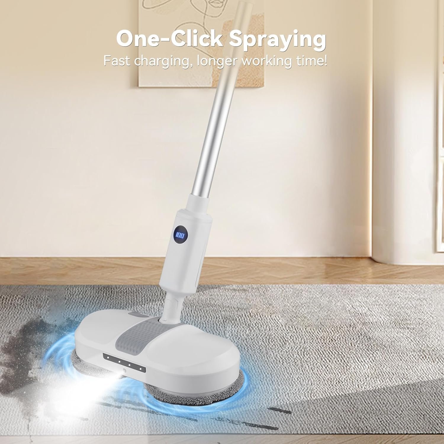 Cordless Electric Mop, Dual Motor Powerful Spin, Cordless Mop with LED Headlight/Water Sprayer, 250ML Large Water Tank Spin, Quiet Cleaning & Waxing-Suitable for Multi-layer Floors - Image 7