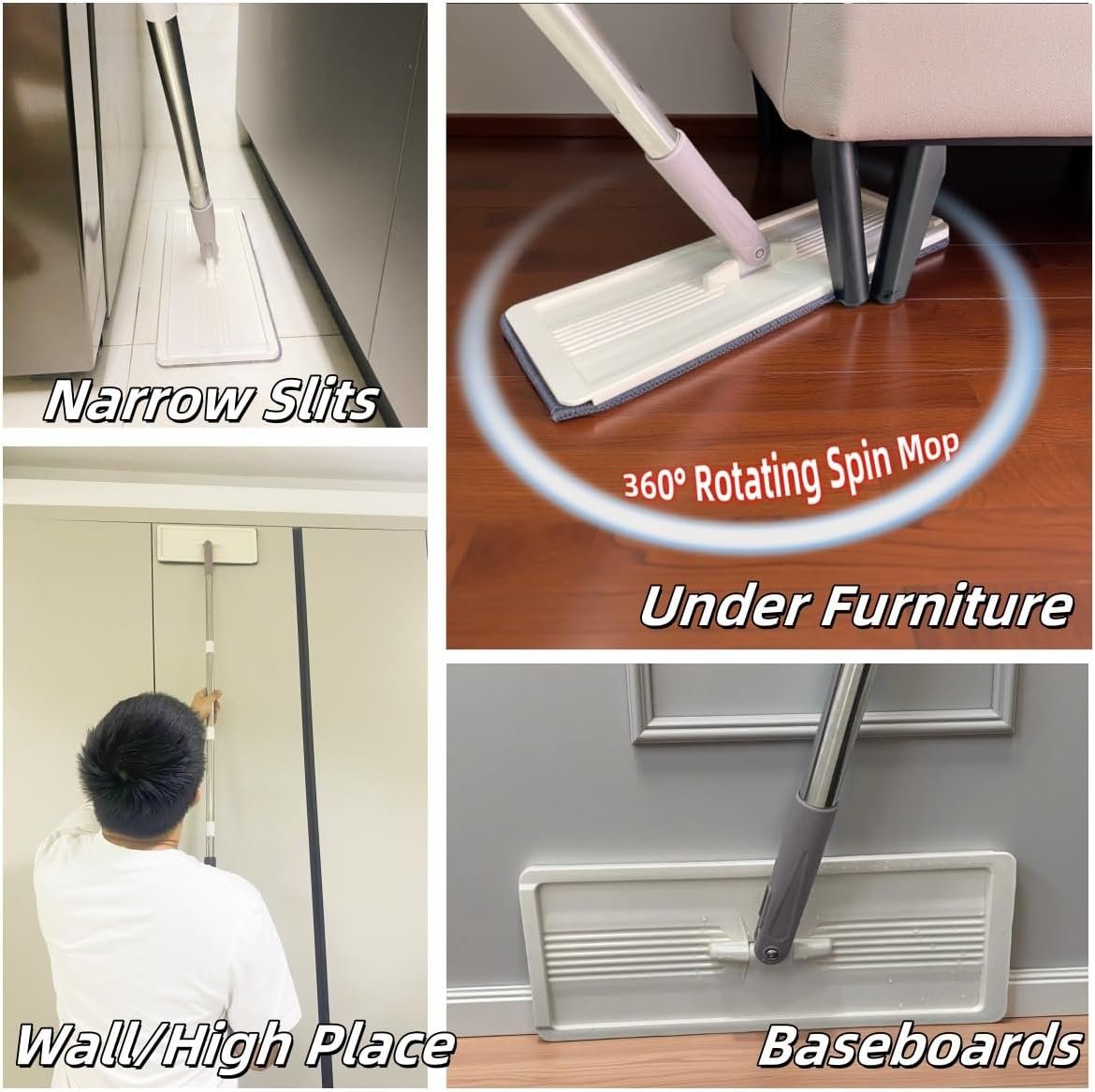 Flat Mop and Bucket with Wringer Set for Floor Cleaning, Separates Dirty and Clean Water, Wall Cleaner Mop, 4pcs Washable Microfiber Pads - Image 5