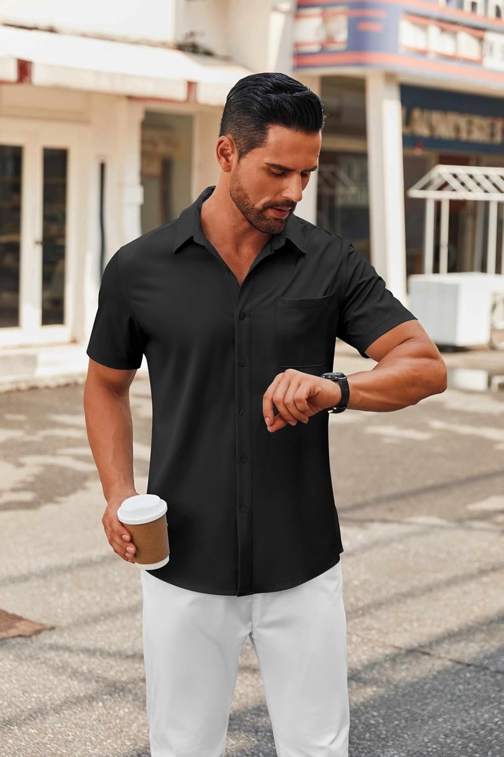 COOFANDY Mens Short Sleeve Button Down Shirts Casual Dress Shirts for Men Summer Untucked Shirts with Pocket - Image 4