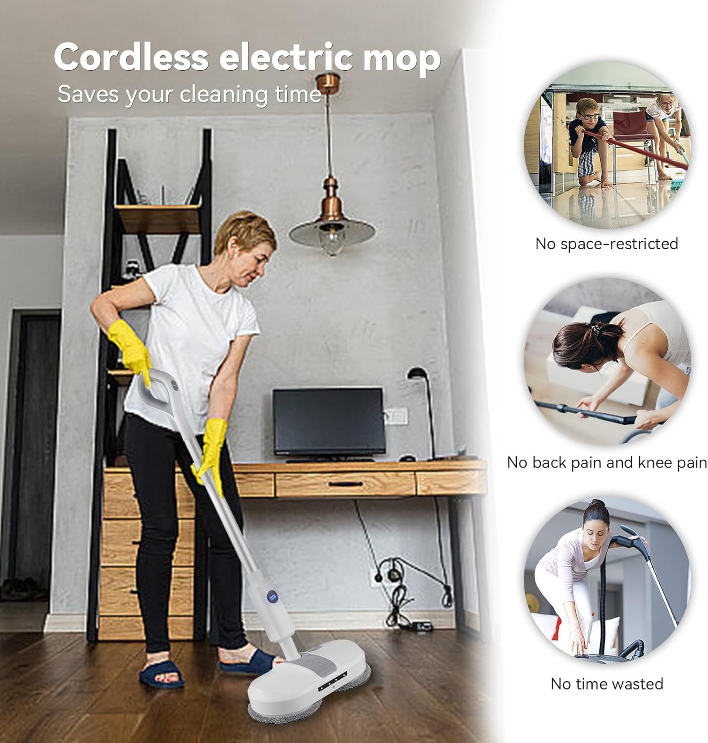 Cordless Electric Mop, Dual Motor Powerful Spin, Cordless Mop with LED Headlight/Water Sprayer, 250ML Large Water Tank Spin, Quiet Cleaning & Waxing-Suitable for Multi-layer Floors - Image 8