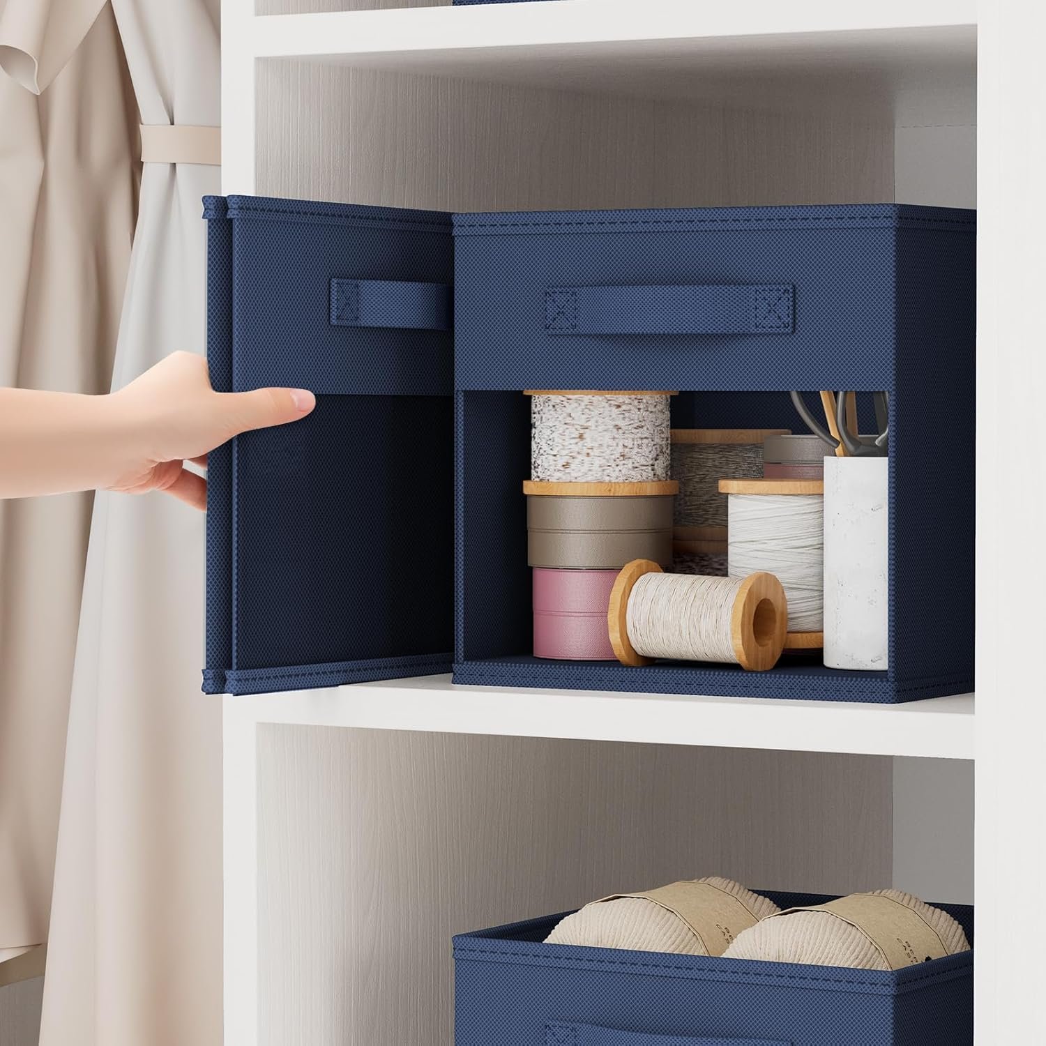 DIMJ Storage Cubes, Cube Storage Bin, 8 Pack Foldable Baskets with Window, Closet Storage Bins with Handle, 11x 11 inch Storage Cubes for Clothes, Toys, Books (Navy Blue) - Image 5