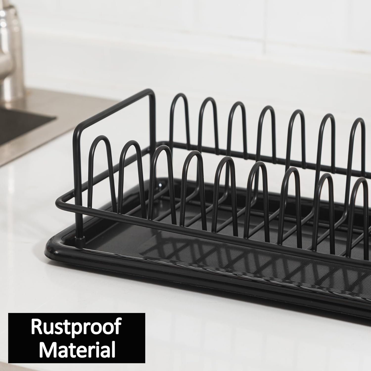 Dish Drying Rack Small, Space Saving Dish Rack for Kitchen Counter, Up to 12 Plates, Rustproof Dish Drainer with Removable Utensil Holder, 16" L x 6.7" W, Black - Image 6