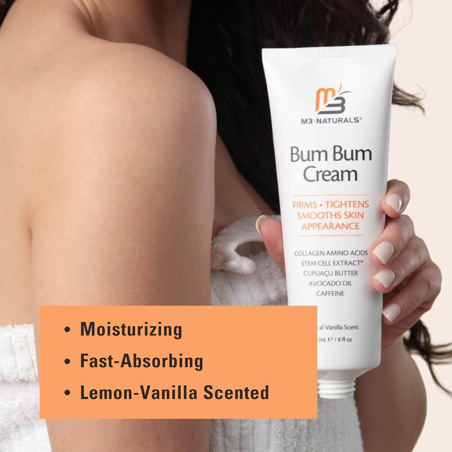 Bum Bum Cream with Lemon Vanilla Scent, 2-in-1 Skin Care Cellulite Treatment & Massage Lotion, Non-Greasy Skin Tightening for Firm Butt, Belly, and Thighs with Cupuaçu, Collagen, and Caffeine, 8 Fl Oz - Image 4
