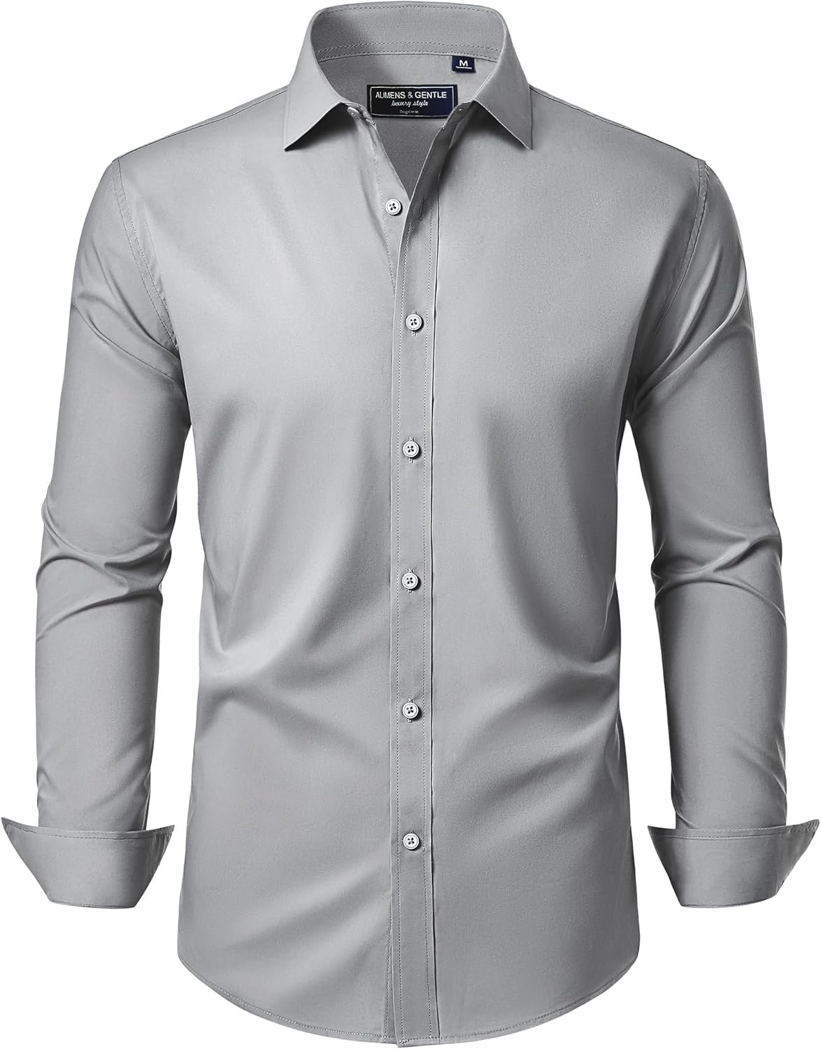 Alimens & Gentle Men's Dress Shirt Regular Fit Stretch Stain Shield Long Sleeve Solid Business Wedding Button Down Shirts - Image 2