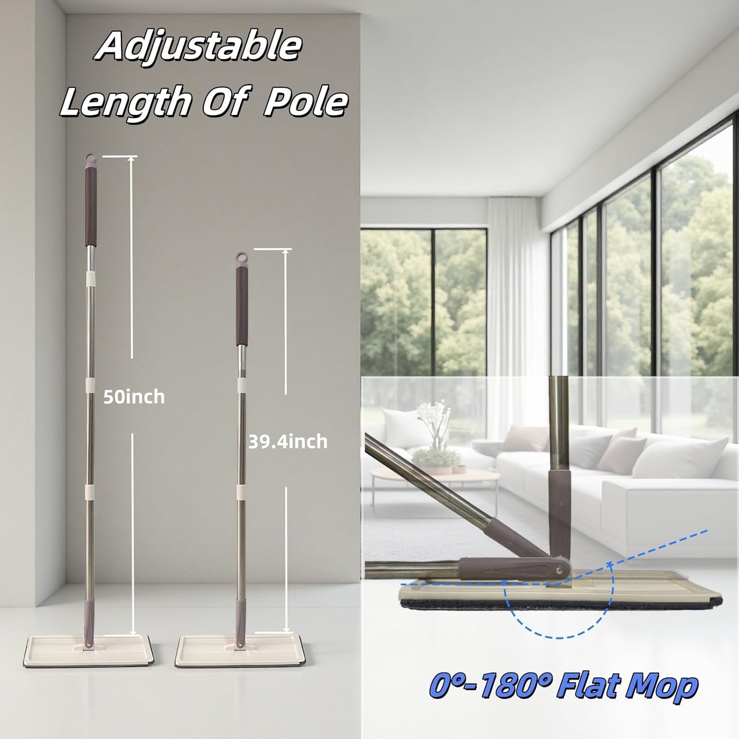 Flat Mop and Bucket with Wringer Set for Floor Cleaning, Separates Dirty and Clean Water, Wall Cleaner Mop, 4pcs Washable Microfiber Pads - Image 3