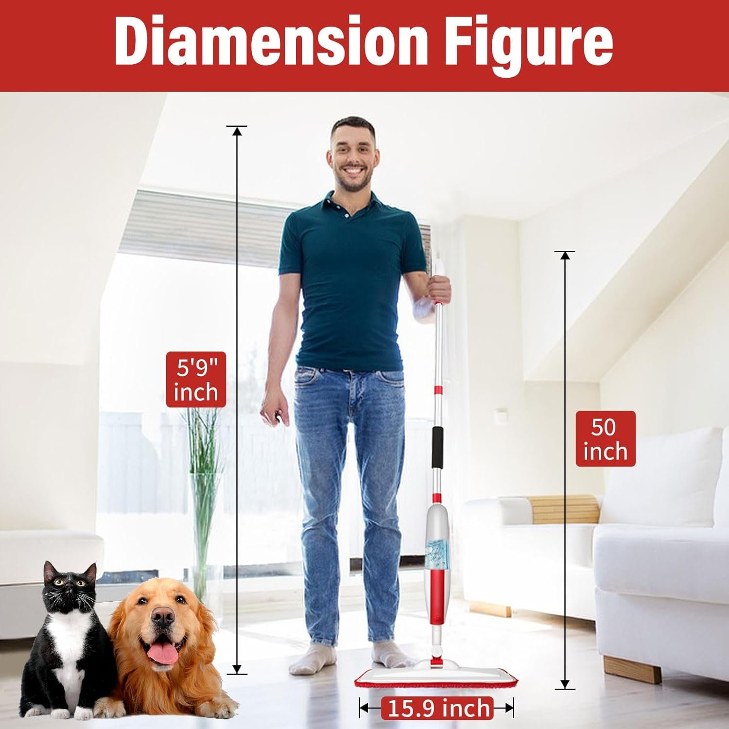 Mops for Floor Cleaning Wet Spray Mop with 14 oz Refillable Bottle and 2 Washable Microfiber Pads Home or Commercial Use Dry Wet Flat Mop for Hardwood Laminate Wood Ceramic - Image 6