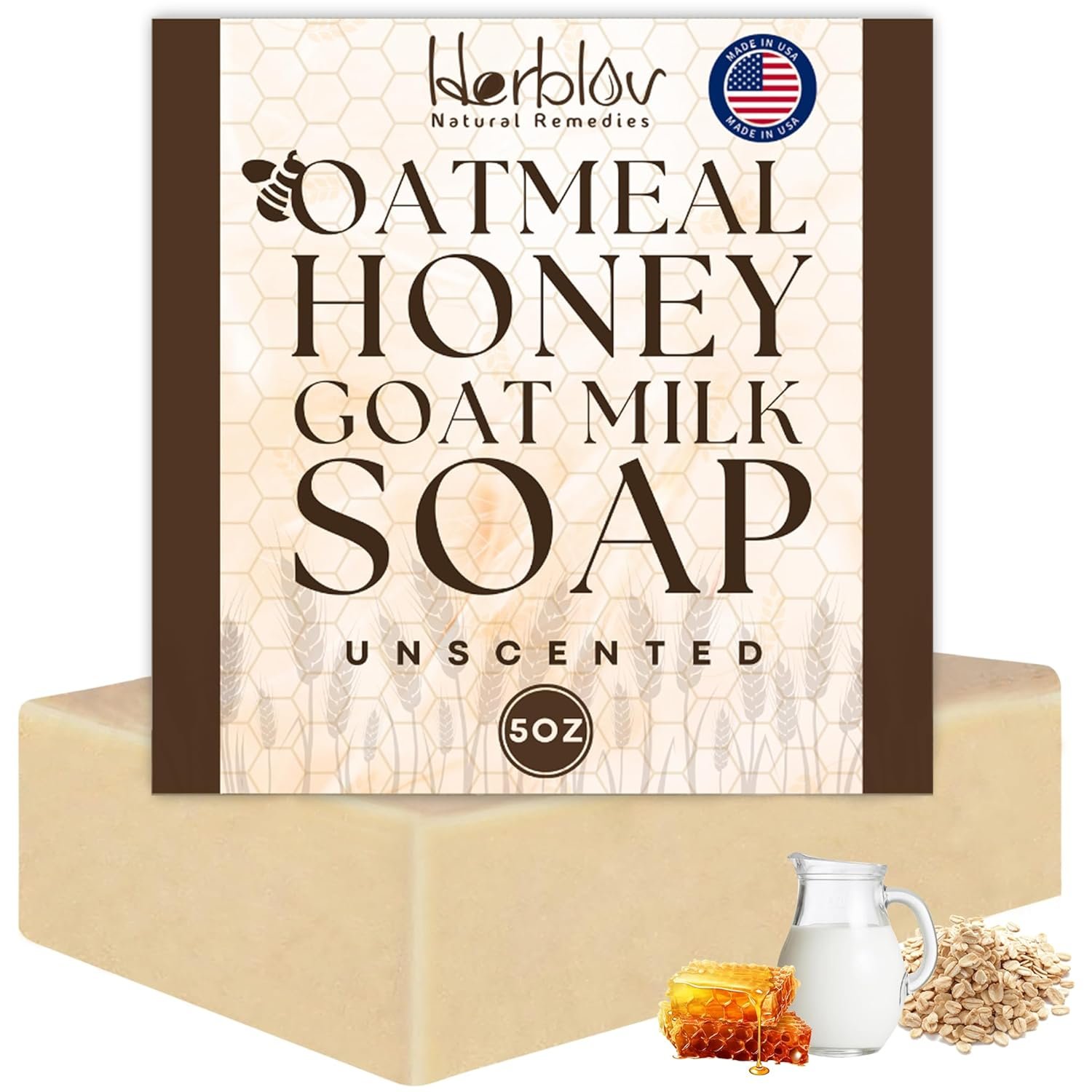 Oatmeal Soap – Natural Oatmeal & Honey Goat Milk Soap Bar – Face & Body Wash for Eczema, Psoriasis, Dry, Itchy, Sensitive Skin Relief – Unscented Great for Kids, Babies – Handcrafted, Made in USA - Image 2