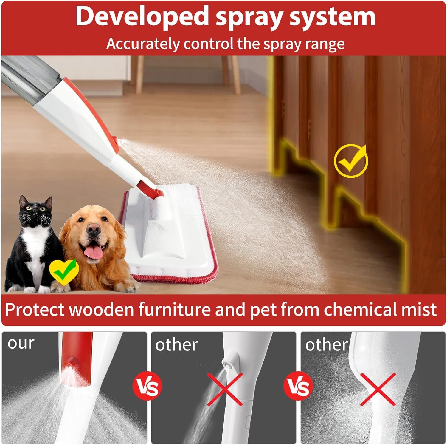 Mops for Floor Cleaning Wet Spray Mop with 14 oz Refillable Bottle and 2 Washable Microfiber Pads Home or Commercial Use Dry Wet Flat Mop for Hardwood Laminate Wood Ceramic - Image 3