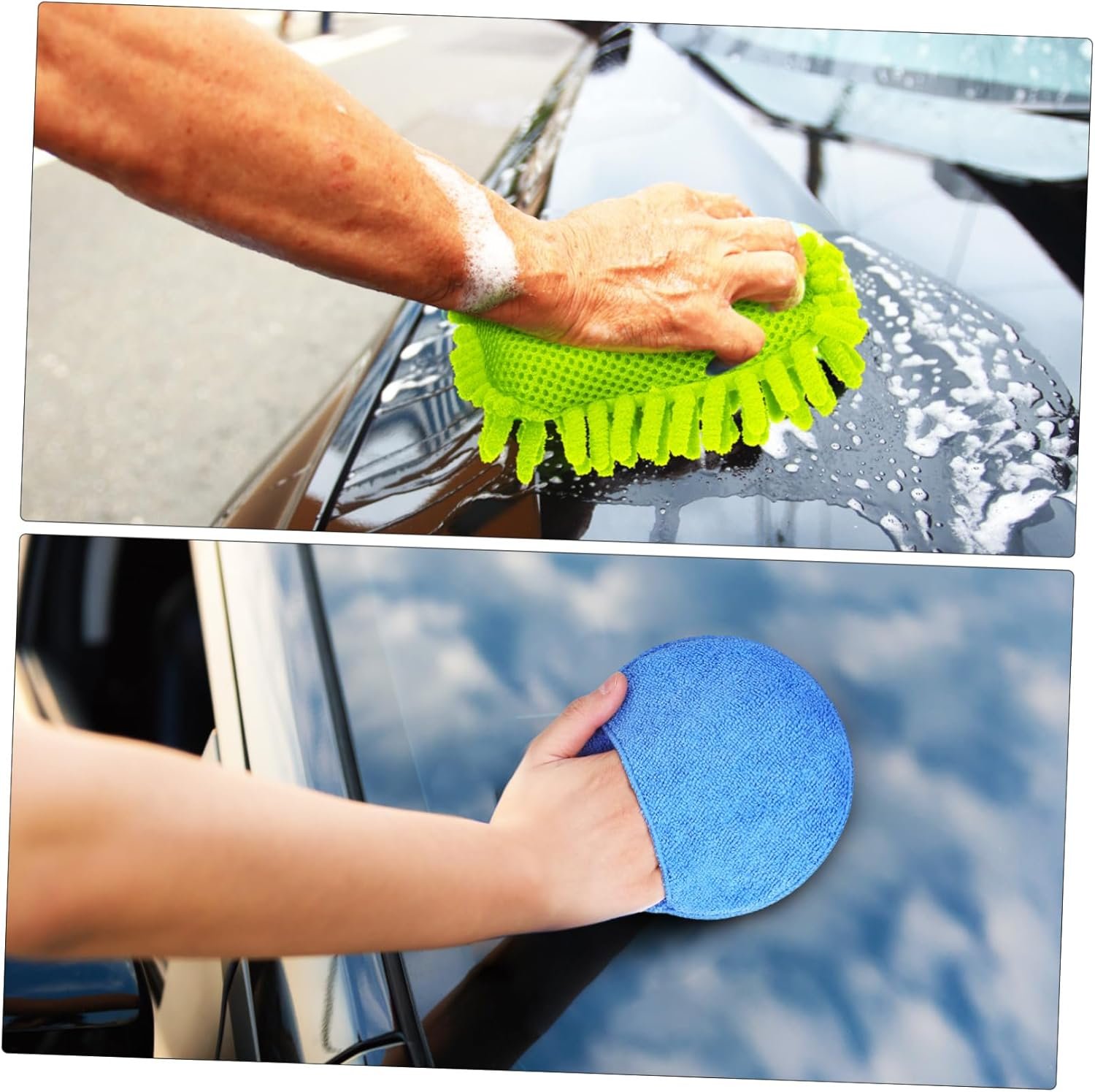 Wakauto 4Pcs Chenille Car Wash Sponge with Wax Applicator Pads Scratch Cleaning Sponges for Car Detailing Even Wax Distribution Reusable and Multi Purpose Cleaning Kit - Image 3
