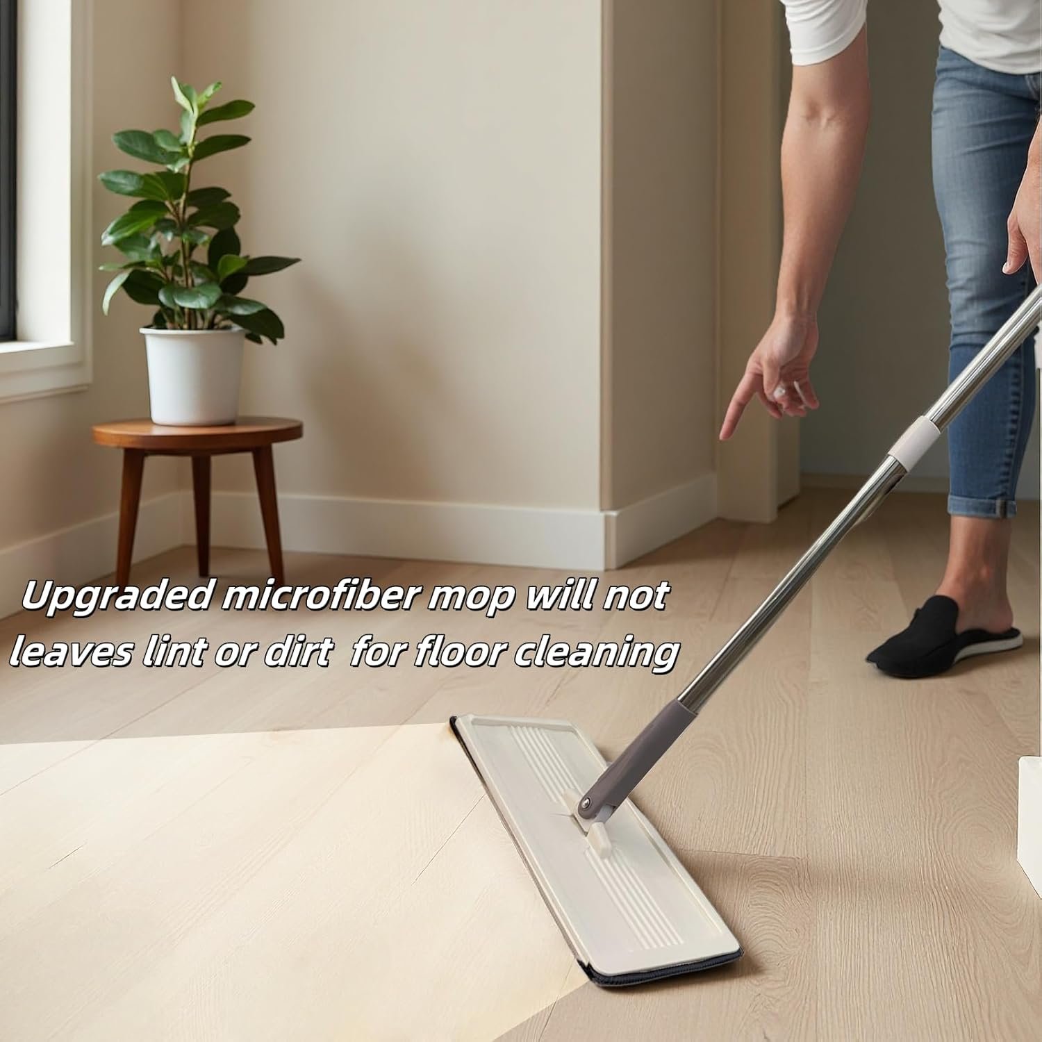 Flat Mop and Bucket with Wringer Set for Floor Cleaning, Separates Dirty and Clean Water, Wall Cleaner Mop, 4pcs Washable Microfiber Pads - Image 6