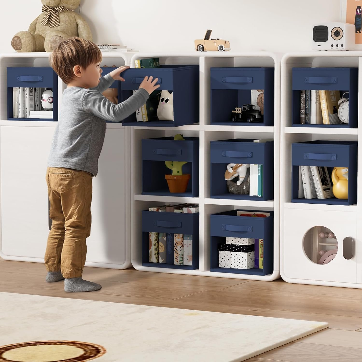 DIMJ Storage Cubes, Cube Storage Bin, 8 Pack Foldable Baskets with Window, Closet Storage Bins with Handle, 11x 11 inch Storage Cubes for Clothes, Toys, Books (Navy Blue) - Image 4