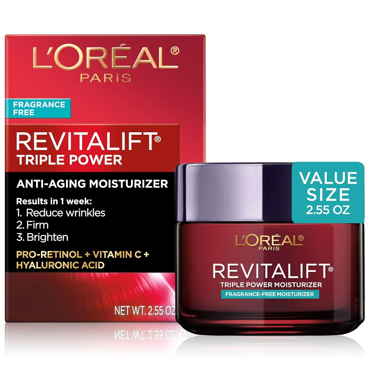 L'Oreal Paris Revitalift Triple Power Anti-Aging Face Moisturizer, Fragrance Free, Pro Retinol, Hyaluronic Acid & Vitamin C to Reduce Wrinkles, Firm & Brighten Skin, 2.55 Oz - Image 2