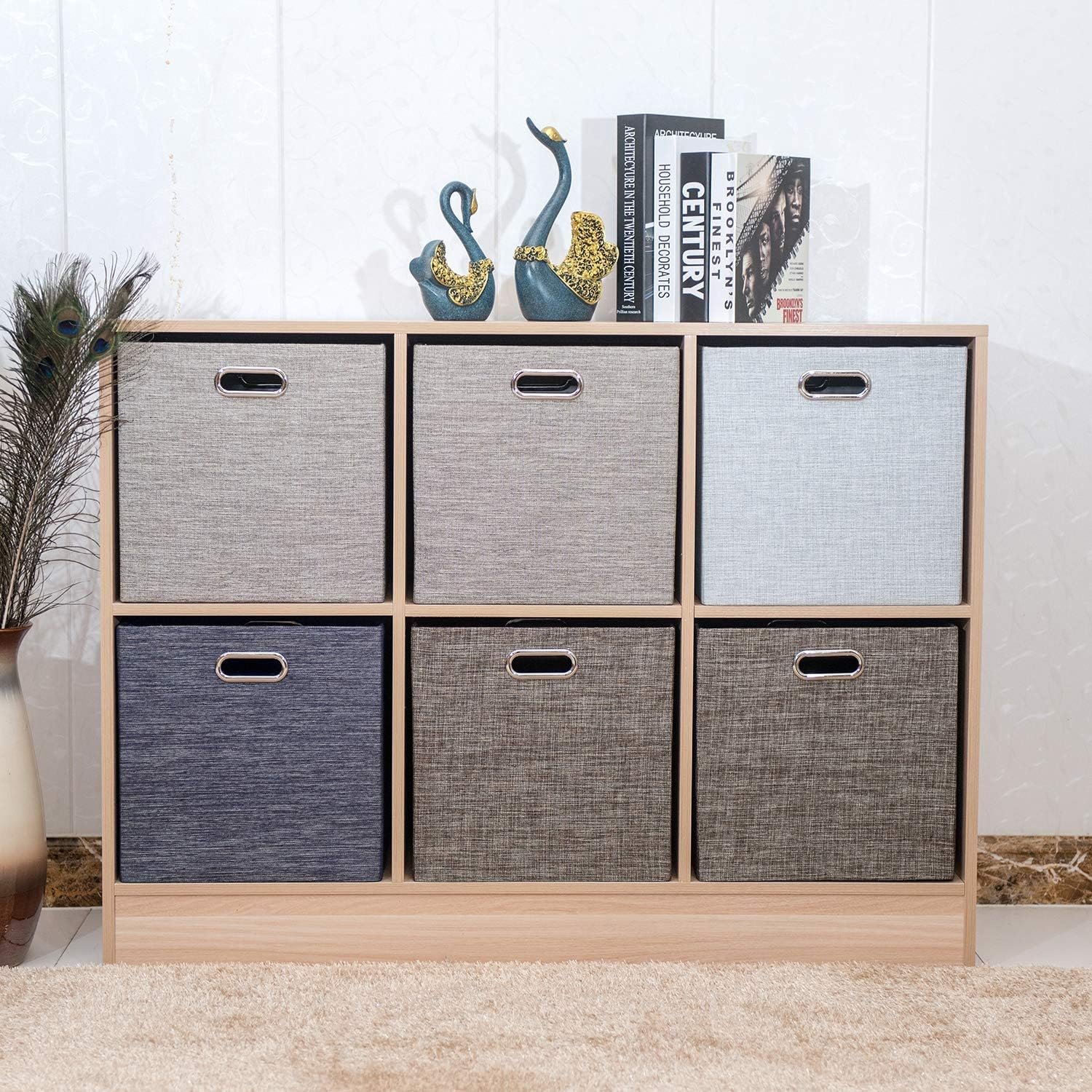 Posprica 3X Thicker Fabric Storage Cubes 13 inch Collapsible Storage Bins for Organization, Cubby Storage Baskets for Organizing Shelf Cabinet Bookcase Boxes, Set of 4, Sliver Grey - Image 6