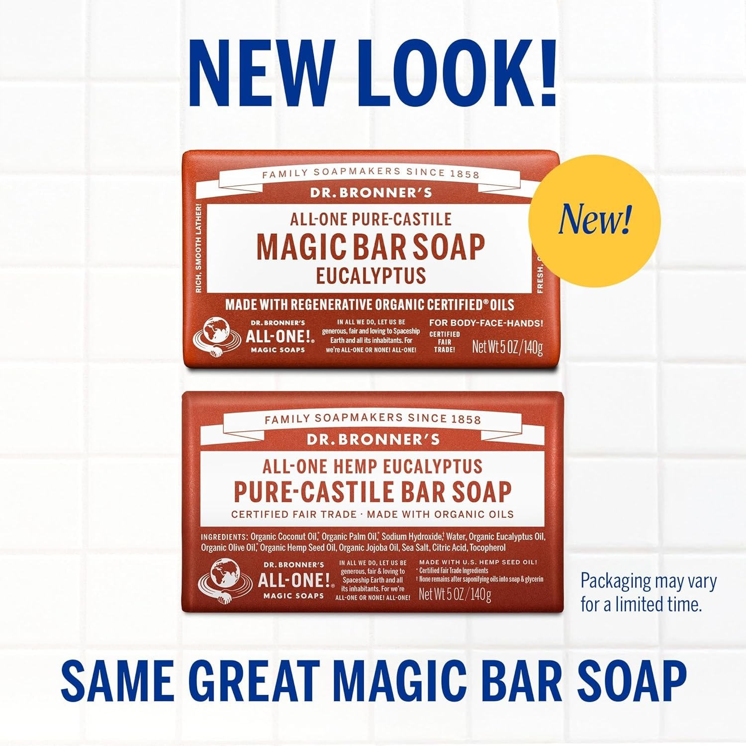 Dr. Bronner's Pure-Castile Magic Soap Bars (Eucalyptus, 5 oz, 6-Pack)- Made with Regenerative Organic Certified Oils for Face, Body & Hair - Gentle, Vegan- Bar Soaps for Men & Women - Image 3