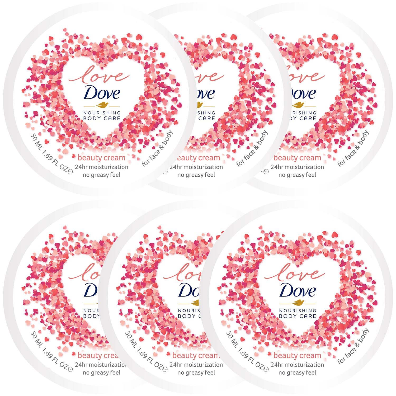 Dove Body Love Beauty Cream, Face & Body, 6-Pack – 24H Moisturizing Cream for Dry Skin, Travel-Size, 1.69 Fl Oz Ea - Image 2