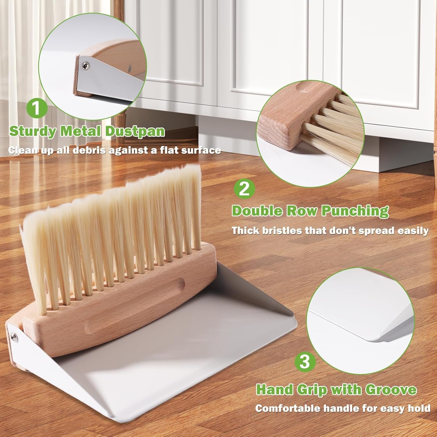 Small Dustpan and Brush Set with Wood Handle,Portable Hand Broom and Metal Dustpan Set, Wooden Mini Brush with Dustpan Set for Home Kitchen Office Desktop,Pet Dog Hair,Camping - Image 4