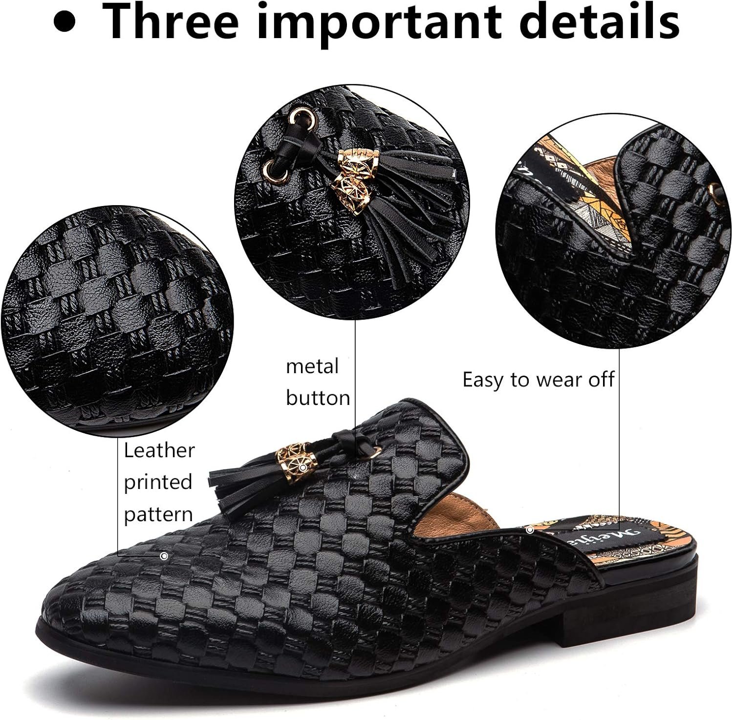 Meijiana Men's Slippers Slip-On Loafers Leather Formal Wear Casual Open Back Sandals - Image 3