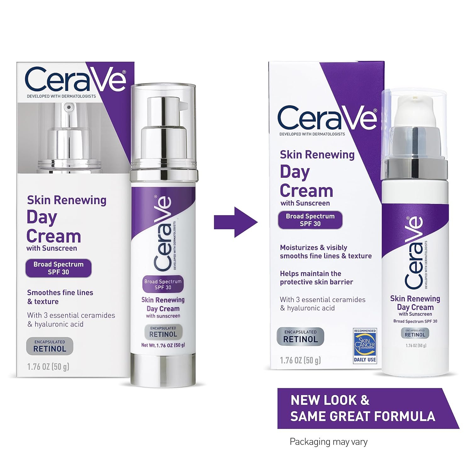 CeraVe Anti-Aging Face Cream SPF 30, Anti-Wrinkle Retinol Cream with Hyaluronic Acid and Ceramides, 1.76 oz - Image 3