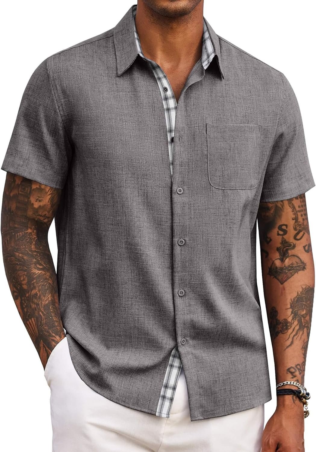 COOFANDY Men's Button Down Shirts Short Sleeve Casual Shirts Summer Beach Shirts Vacation Wedding Shirts with Pocket - Image 2
