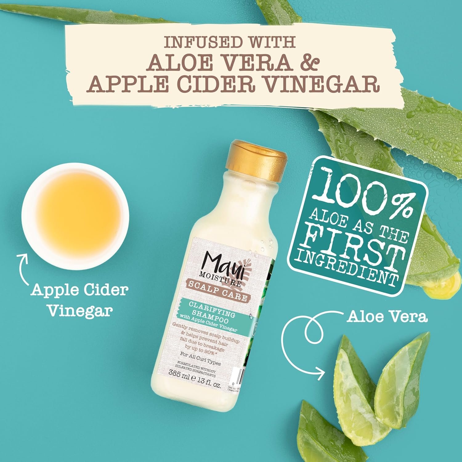 Maui Moisture Scalp Care Clarifying Shampoo, Apple Cider Vinegar Curly Hair Shampoo Moisturizes & Removes Scalp Build-Up, Sulfate-Free Surfactants, 13 fl. oz - Image 5