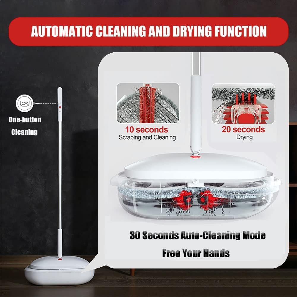 Cordless Electric Spin Mop Power Mop with 4 Floor Scrubber Pads/Automatic Cleaning Bucket/Water Sprayer,Lightweight & Rechargeable,Suitable for Wooden, Marble, Tile, Hardwood Floor. - Image 3