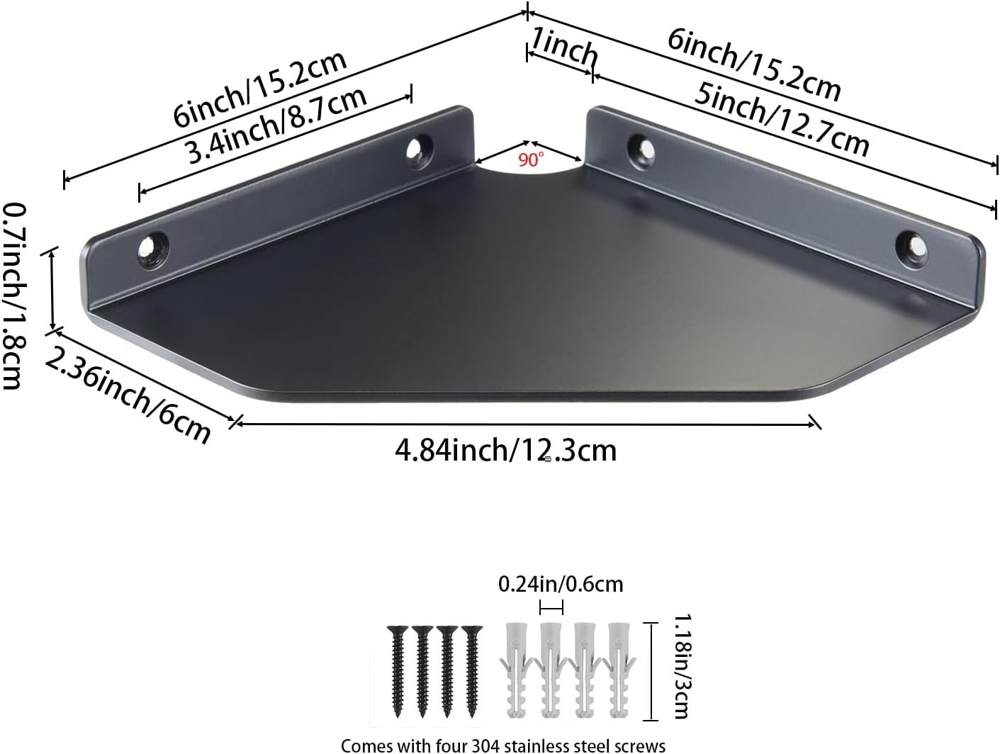 6 Inch Corner Shelf Wall Mounted, Black Corner Shelf for Bathroom, Kitchen, Living Room – Aluminum Alloy Organizer for TV Accessories, Speakers, Cable Box, Game Console, Floating Shelves - Image 4