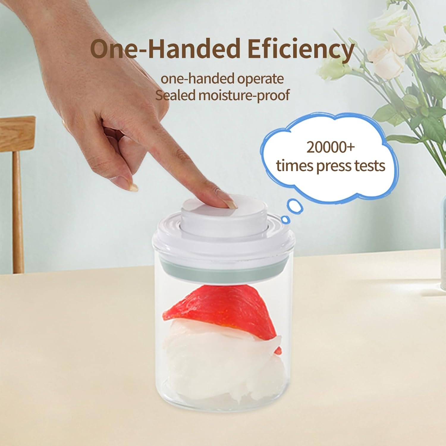 Glass Jar with POP Up Lid,Clear Round Glass Food Storage Containers(0.43qt / 14oz),air tight glass jar with spoon round,Storage for Milk Powder Coffee Candy Noodles Nuts for candy - Image 5