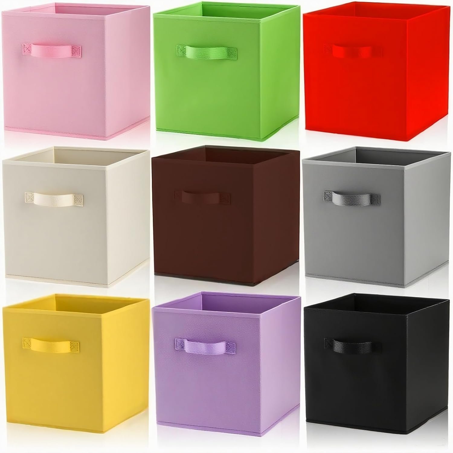 9 Pack Cube Storage Bins, 11 Inch Collapsible Fabric Storage Baskets, Multi Colored Storage Cubes with Handles, Foldable Cube Drawer for Home, Closet, Shelves, Toys Organization - Image 2
