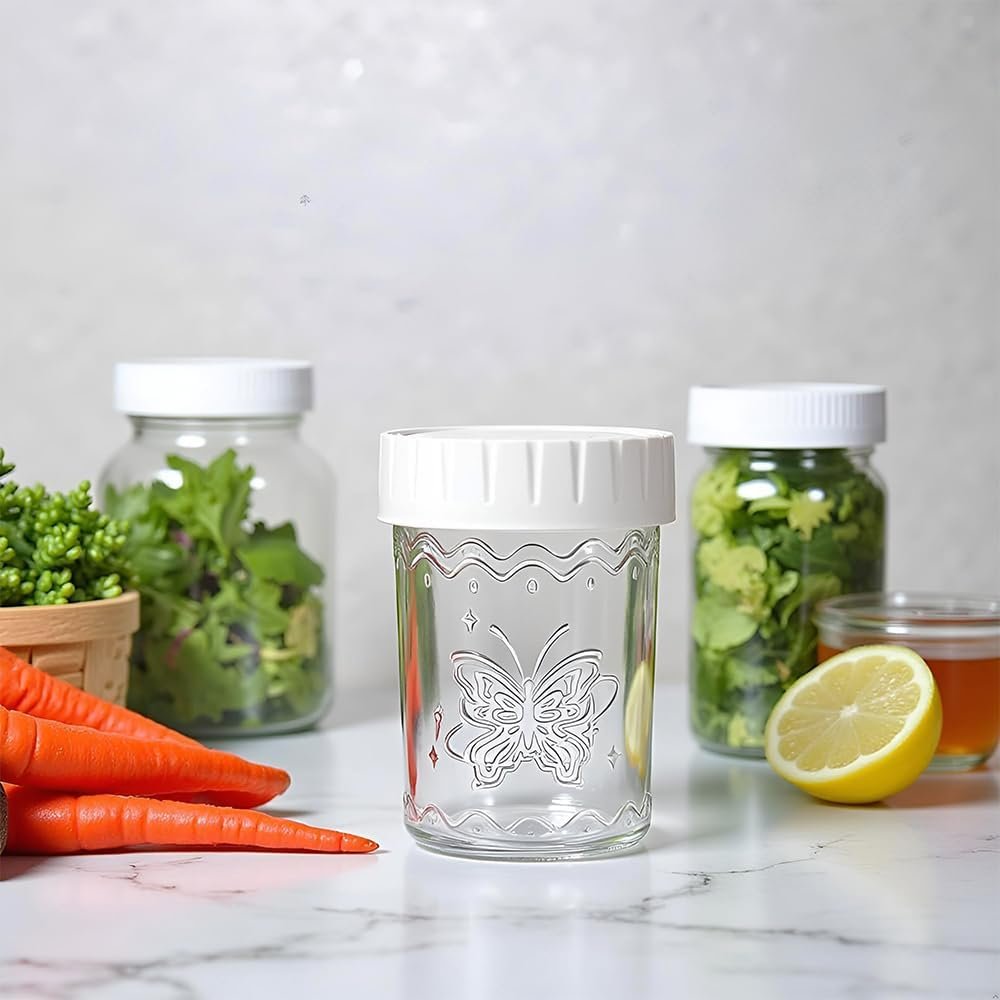 4-Pack 20oz Glass Jars with Lids, Wide Mouth Glass Salad jars, BPA free Mason jars with Airtight Lids, Food Storage Containers for Snacks, Yogurt, Fridge, Meal Prep, Salsd, Jar Déco(White) - Image 10