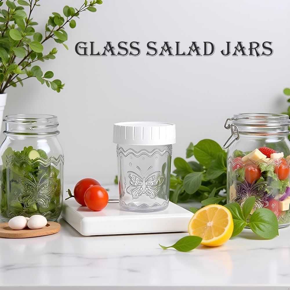 4-Pack 20oz Glass Jars with Lids, Wide Mouth Glass Salad jars, BPA free Mason jars with Airtight Lids, Food Storage Containers for Snacks, Yogurt, Fridge, Meal Prep, Salsd, Jar Déco(White) - Image 7