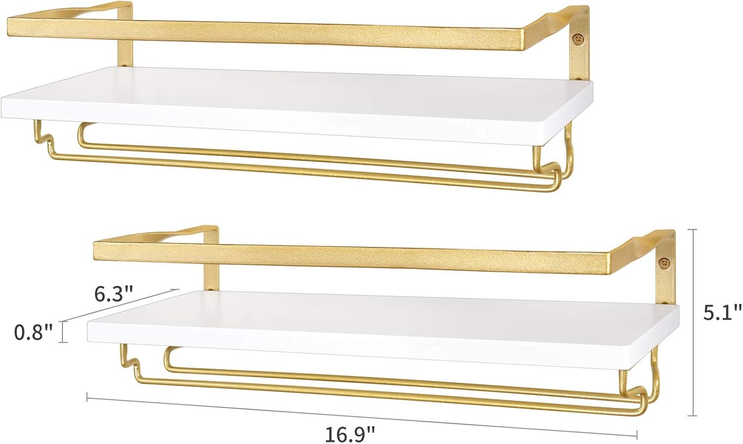 Mkono Wall Mounted Wine Rack Set of 2 White Wood Wine Bottle Glass Holder Floating Shelves with Stemware Hanger Modern Plants Photos Wine Display Storage Holder for Kitchen Dining Room Bar, 17 Inch - Image 6